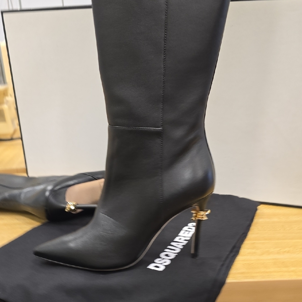 Dsquared2 Black Over the Knee Women's Leather Boots - Picture 11 of 12